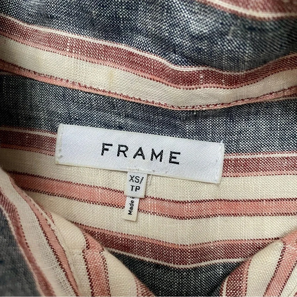 Frame Linen Striped Bib Button Down Shirt Oversized Gray Pink Cream Size XS - Picture 15 of 16